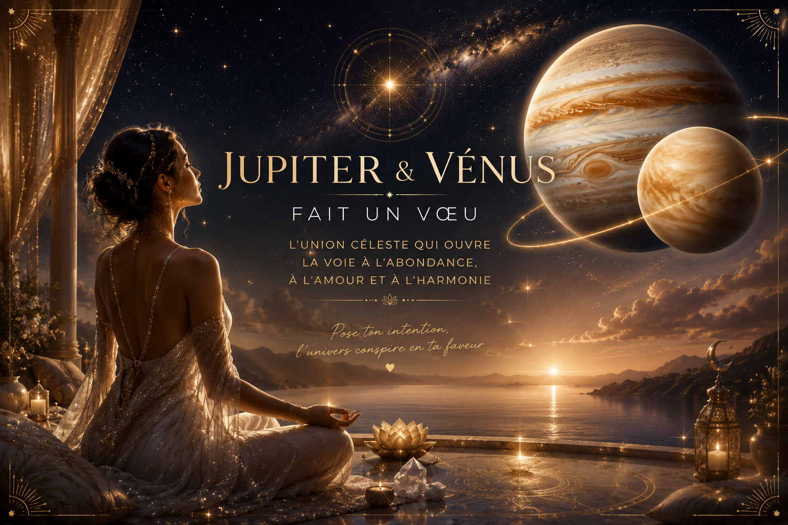 Conjonction Jupiter-Vénus : Signification spirituelle et rituel pour faire un vœu